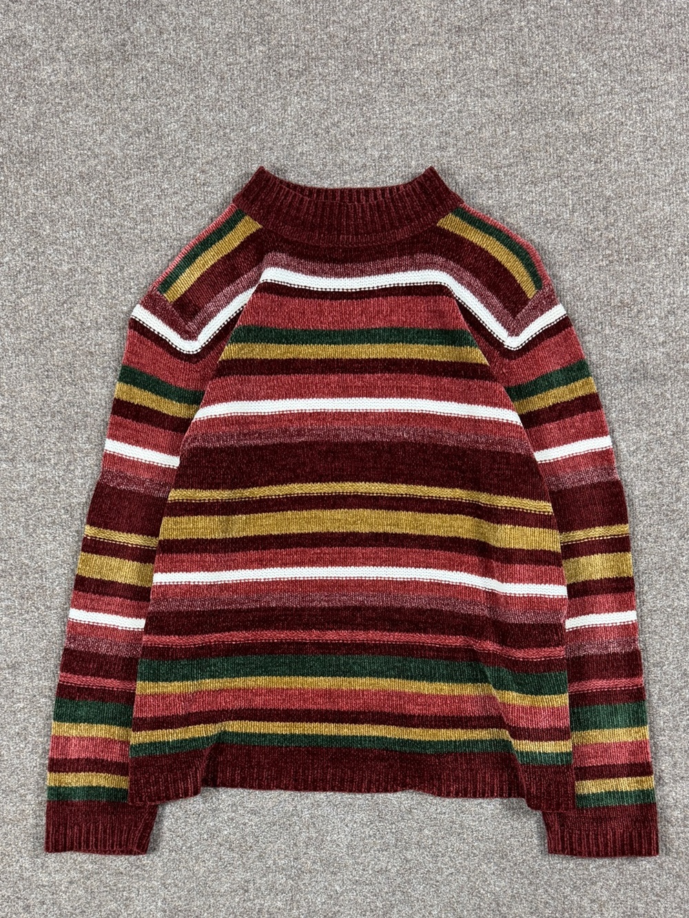 Vintage Colorful Striped Chenille Pullover Sweater Women’s Large Cozy 90s Y2K